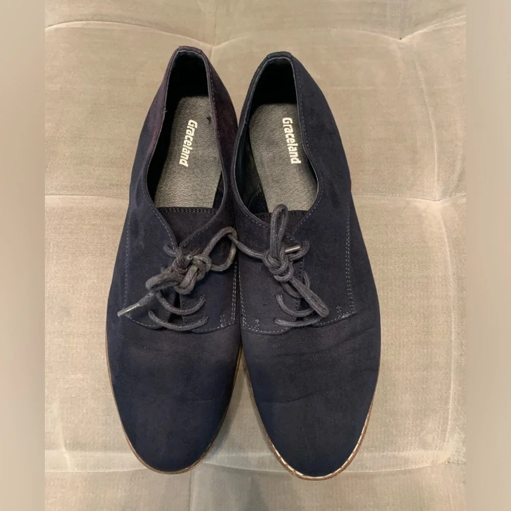 New Graceland Classic Oxford Lace Dress Shoes Faux Suede Navy Blue Size 41